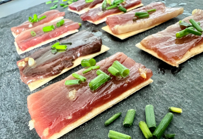 receta de maridaje crujiente hojas de pan y atún rojo