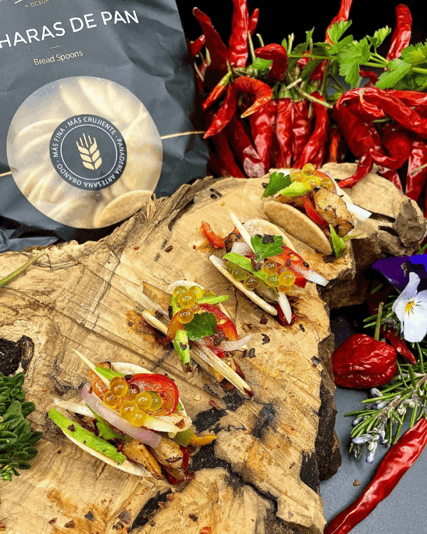 mini tacos con cucharas de pan cenas de verano